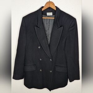 Vtg Augustus 100% Italian Cashmere Black Double Breasted Women's Blazer Size 14